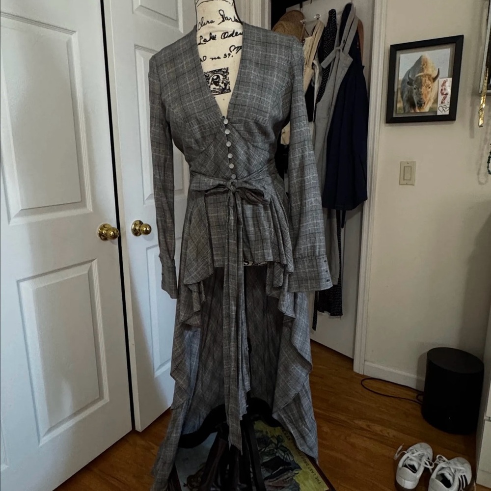 Elegant Gray Plaid Women's Dress